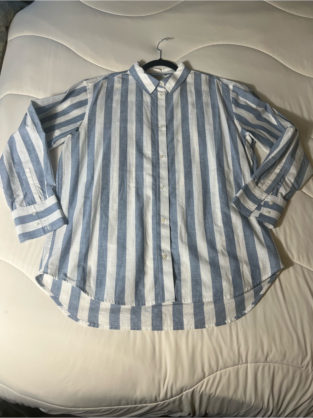 Anine Bing Plaza Blue & White Striped Shirt